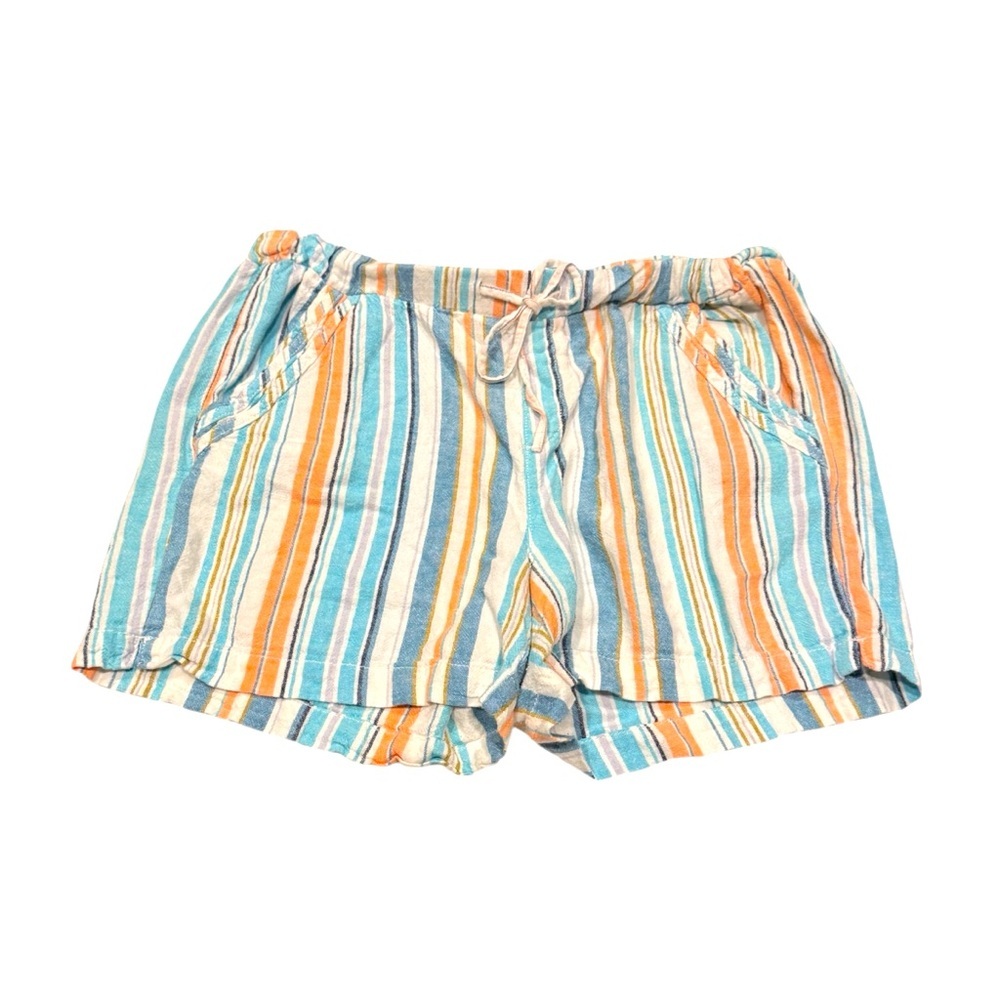 BRIGGS Linen Blend Blue Orange Stripe Print Pull On Shorts Size Large